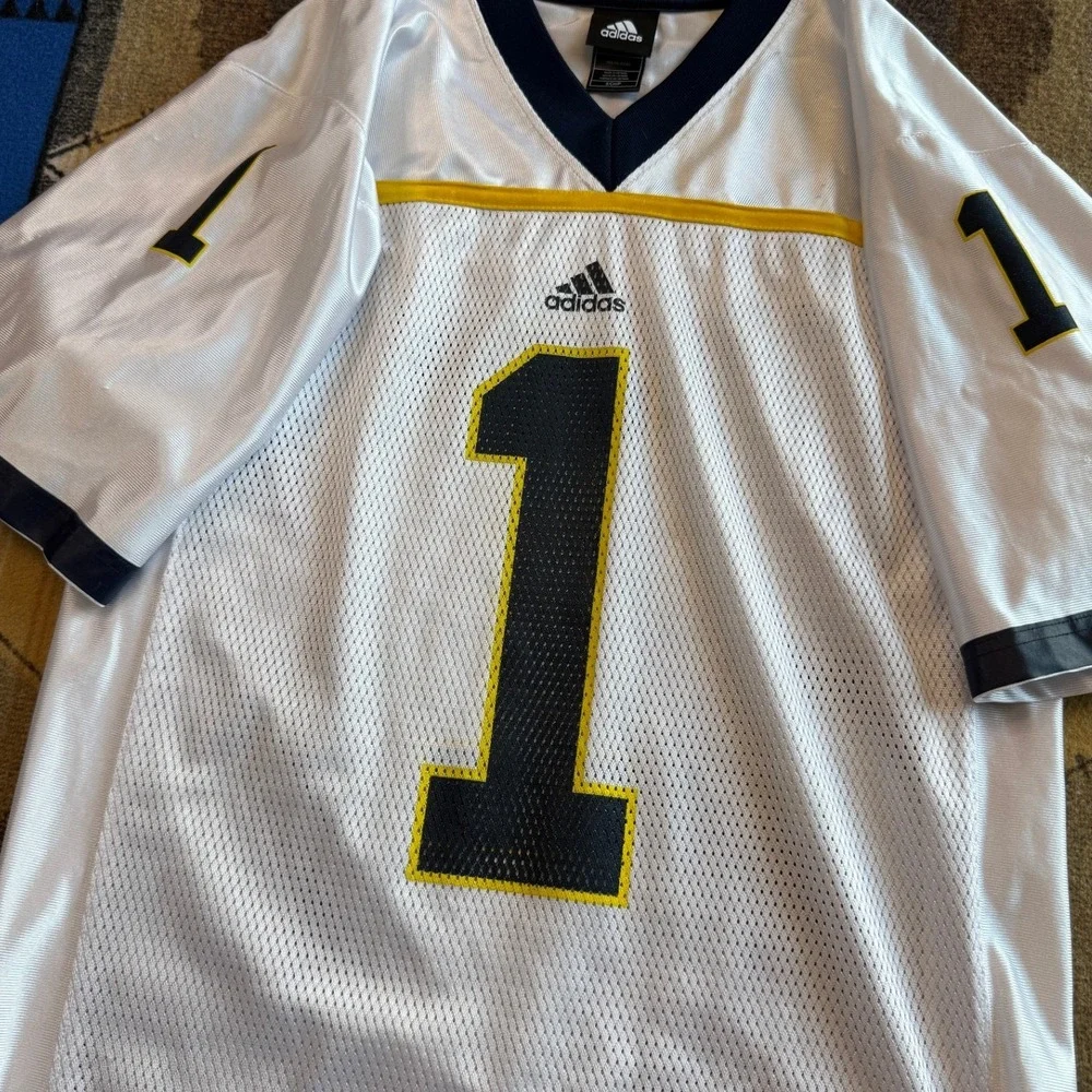 Adidas Michigan Wolverines Jersey White Blue Yellow Number 1 Mens Small Football